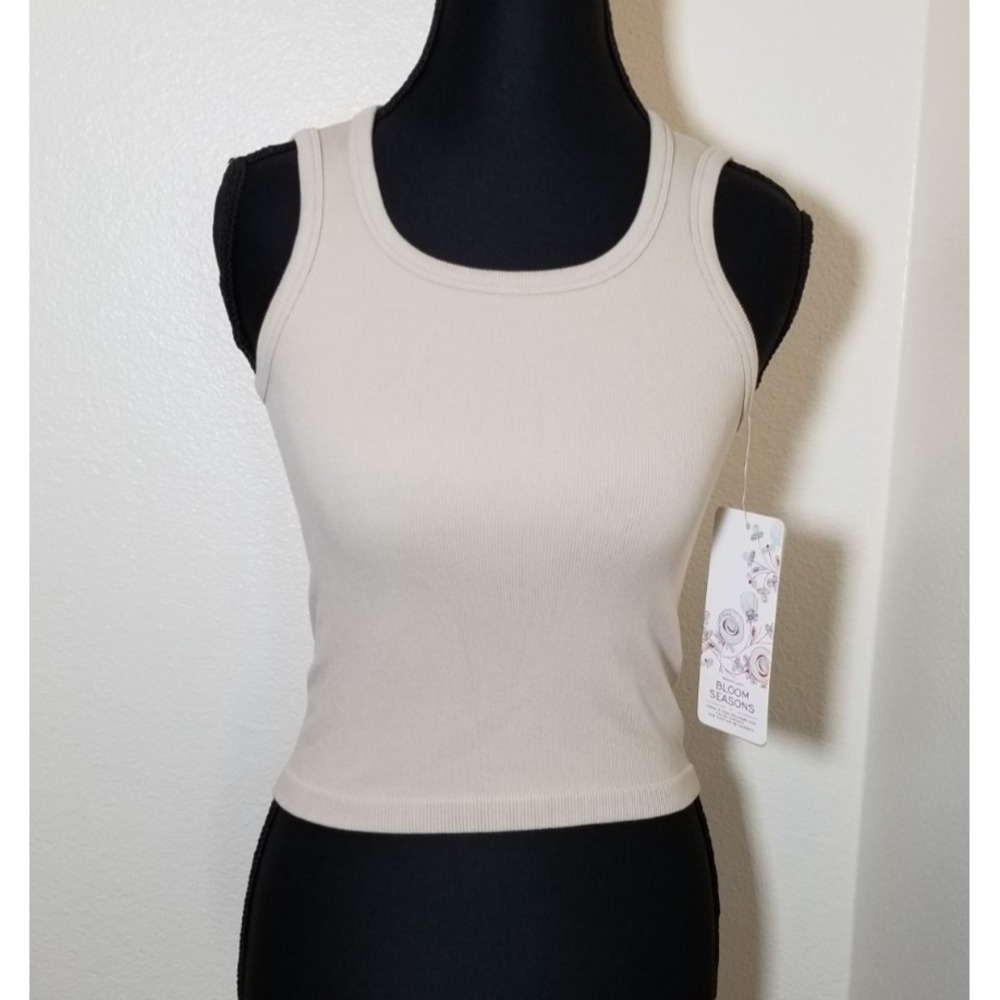 Bloom Seasons Womens S Tan Ribbed Tank Top Crop Activewear Lounge Athletic NWT